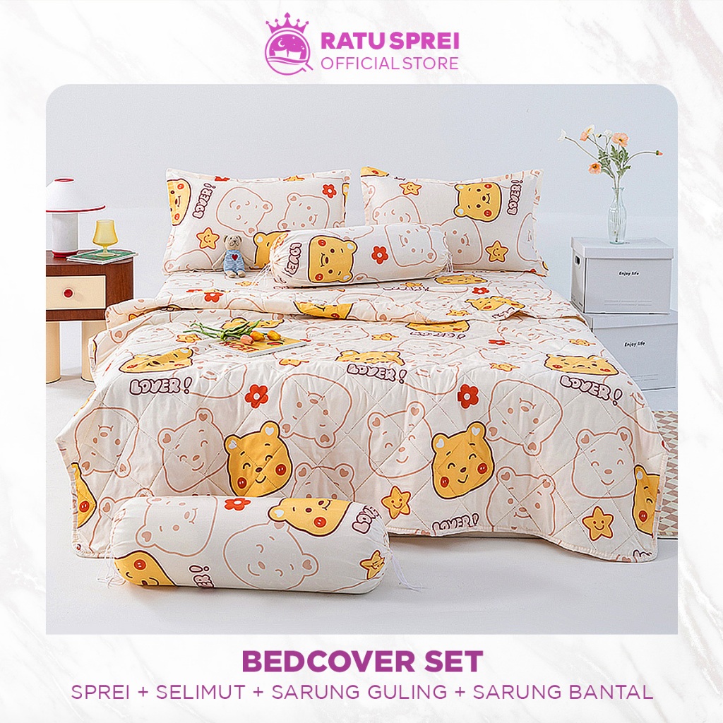 Set Sprei Sarung Bantal Guling Selimut 180x200CM Set Selimut Seprei Sarung Bantal Guling RATU SPREI