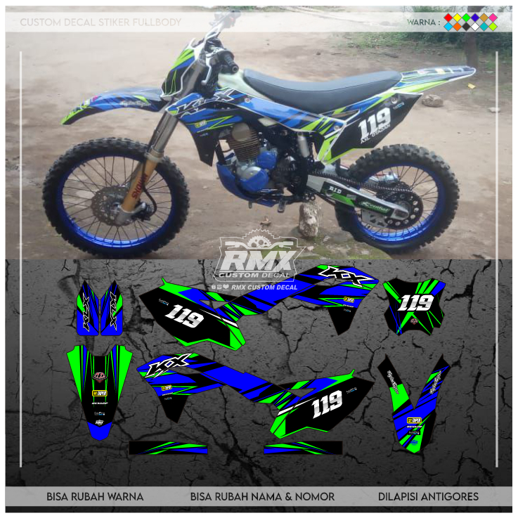 DECAL KX 250 F 2017 FULLBODY (013) DEKAL STIKER KX 250F KXF 2018 2019 2020 HITAM MERAH, KUNING, HIJA