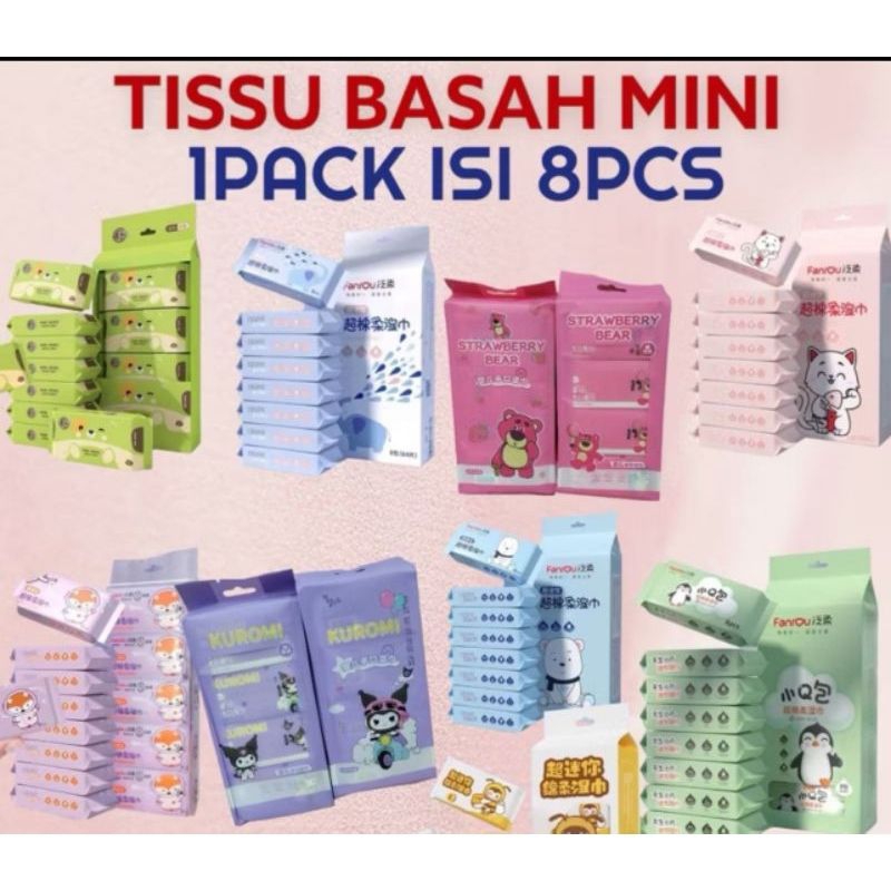 TISSUE BASAH VIRAL 1 PACK BESAR ( ISI 8 PACK KECIL ,) TISSUE BASAH MINI/ TISSUE BASAH TRAVEL/ WET WI