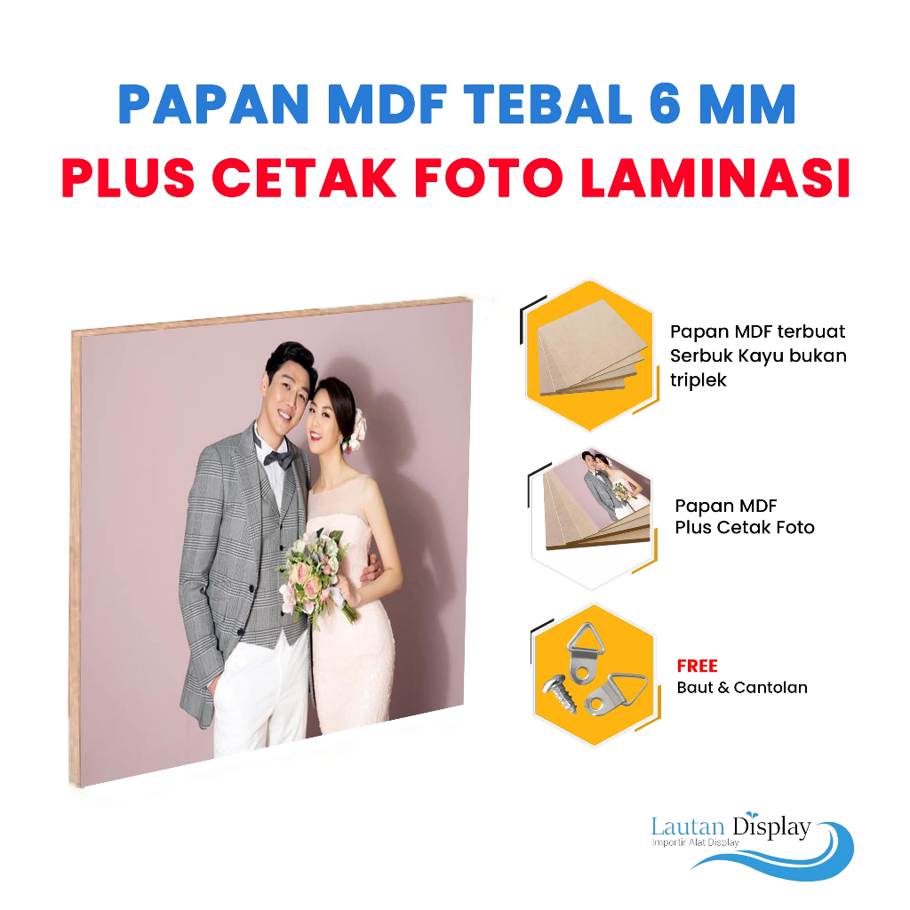 Cetak Foto Bingkai Media Papan Kayu MDF Board Tempel Paku Photo Figura Nikahan Newborn Pre Wedding W