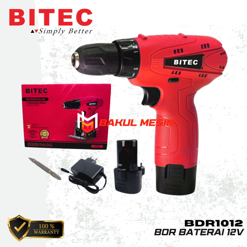 BITEC BD R1012 mesin bor baterai 12V cordless drill driver BDR1012