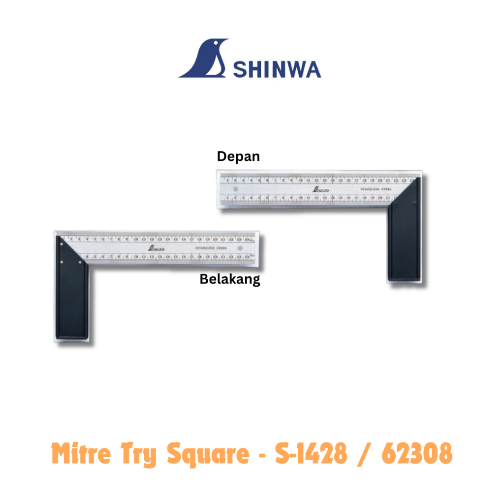 

Penggaris Siku Tukang Shinwa S-1428 Miter Try Square 30cm Stainless Steel 300 x 135 x 14 mm 62308