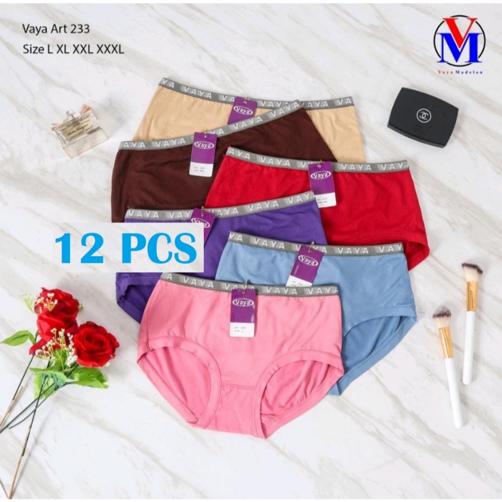 12pcs - Celana Dalam Wanita VAYA 233 Dalaman Pinggang Karet Kecil Vaya