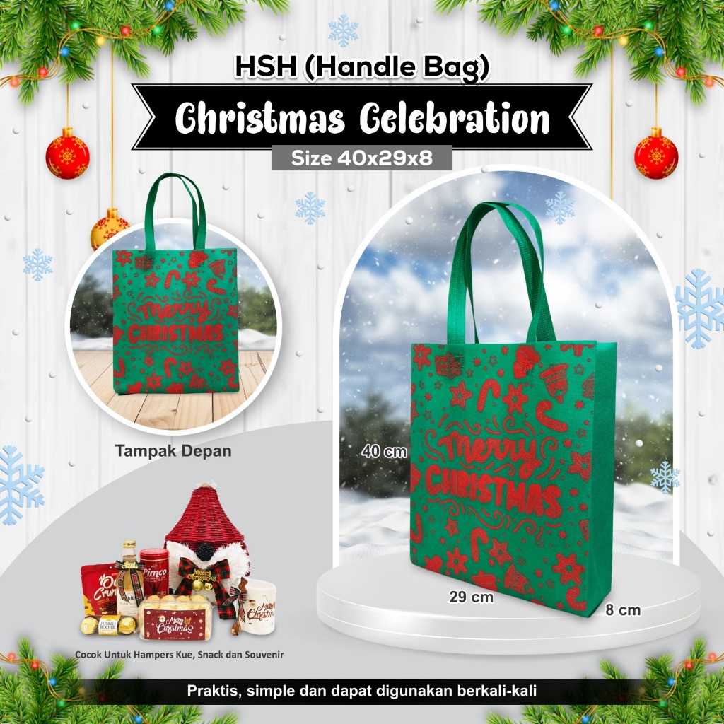 

[GROSIR] Tas Souvenir Santa Tas Bingkisan Natal Tas Christmas Goodie Bag Natal Tas Bahan Spunbond Tas Motif NATAL SANTA KADO 40x29x08