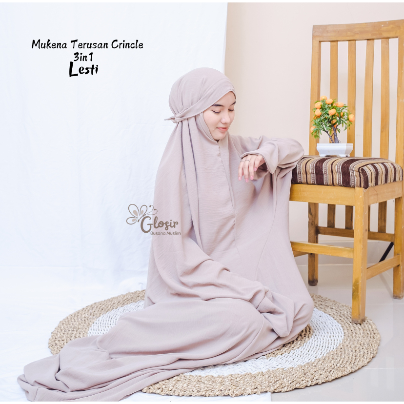 Mukena Crincle Terusan 3in1 Mukena Crincle Airplow / Mukena Traveling