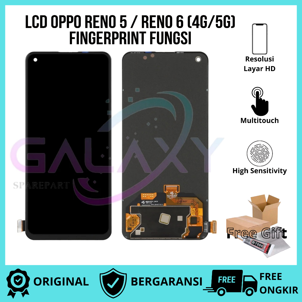 LCD TOUCHSCREEN OPPO RENO 5 / RENO 6 (4G/5G) FINGERPRINT ON ORIGINAL PRODUK BERGARANSI FREE DUS + LE