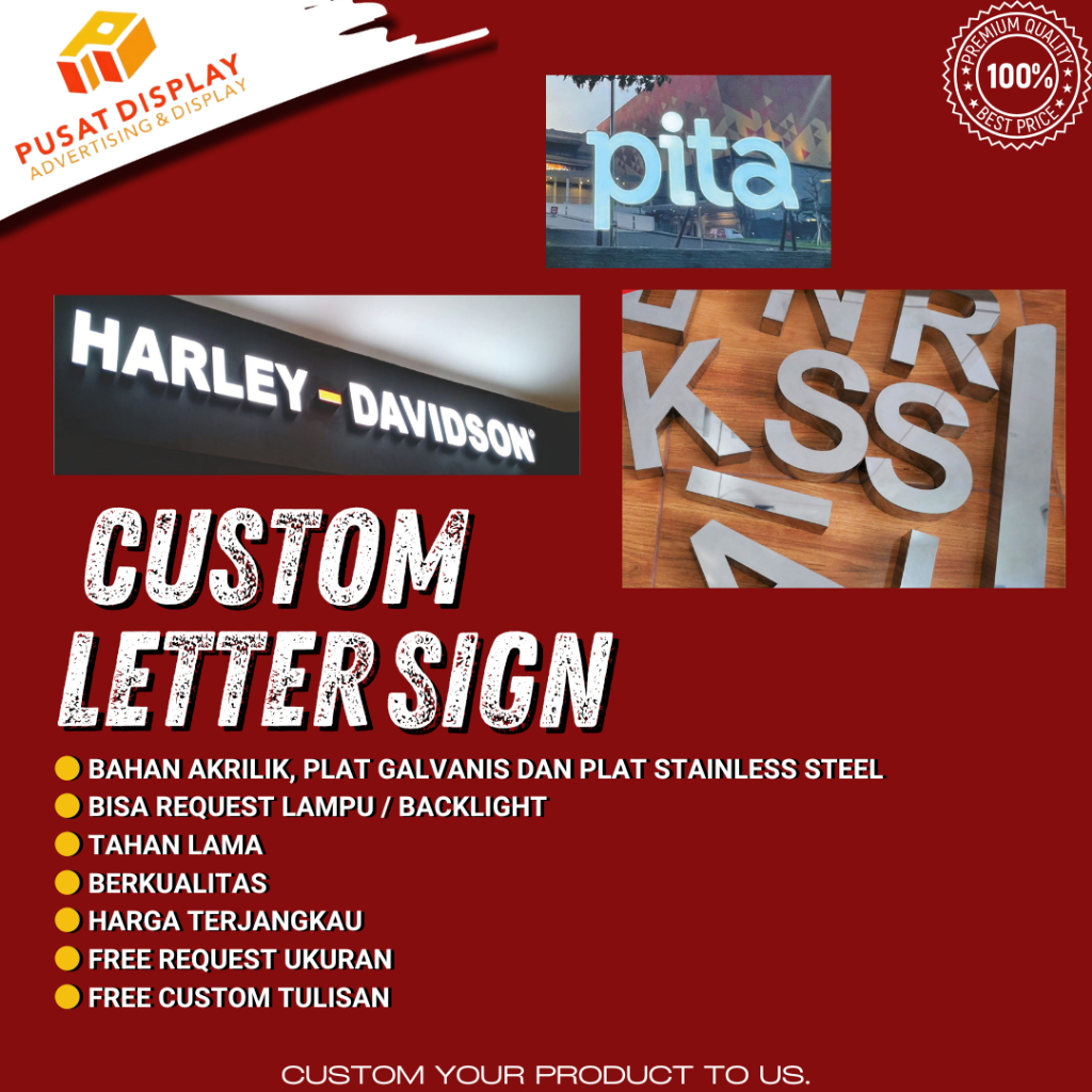 Custom Huruf Timbul / Letter Sign Akrilik, Stainless Steel, Stainless Gold / Custom Huruf Timbul Sat