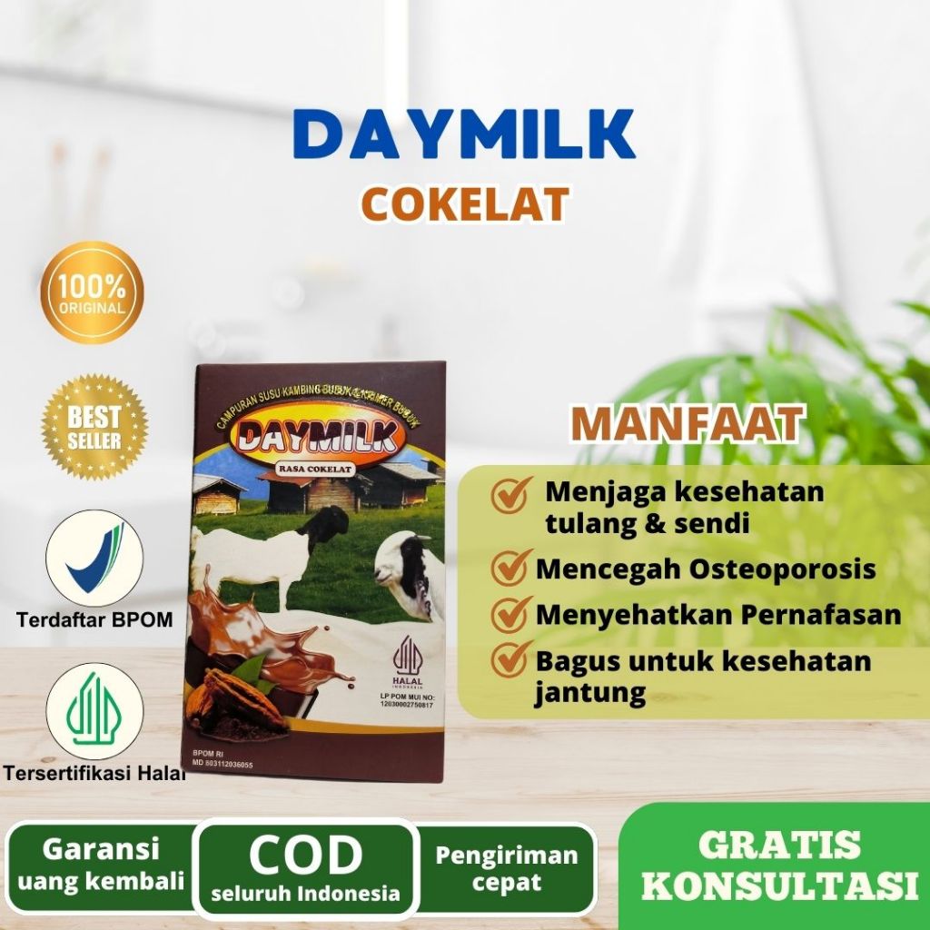 

Daymilk Cokelat| Susu Kambing Etawa Atasi pernafasan & Persendian - 1 Box
