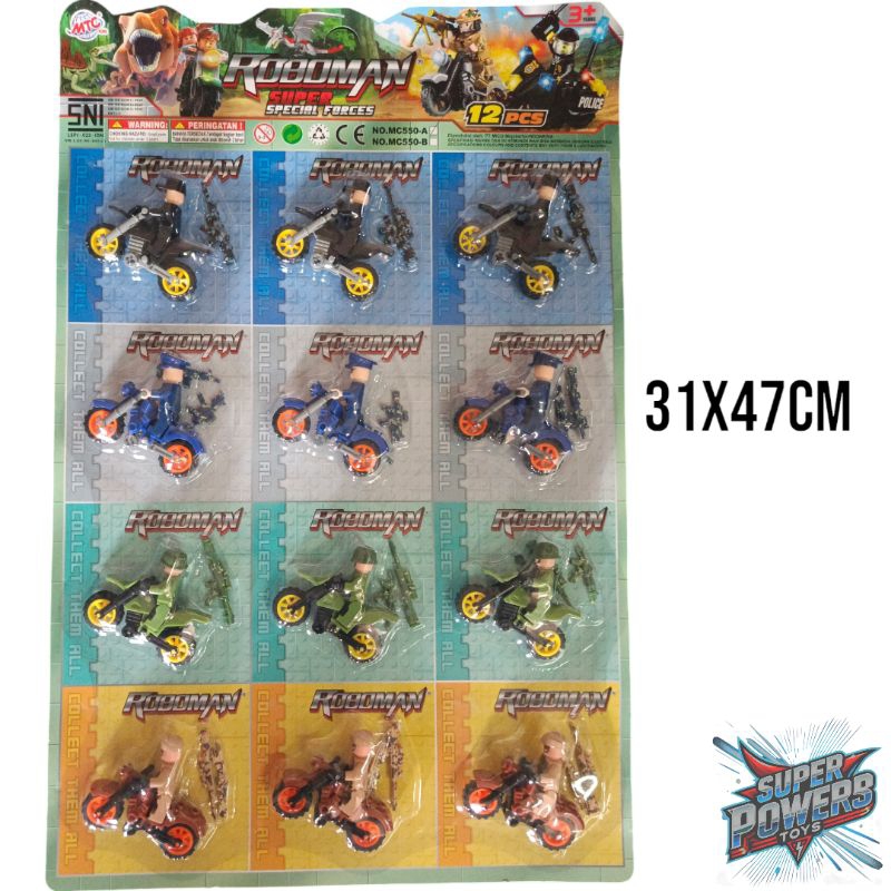 12Pcs Mainan Roboman Motor Tentara / Roboman Tentara Motor Mainan Anak / Mainan Lego Motor-Motoran