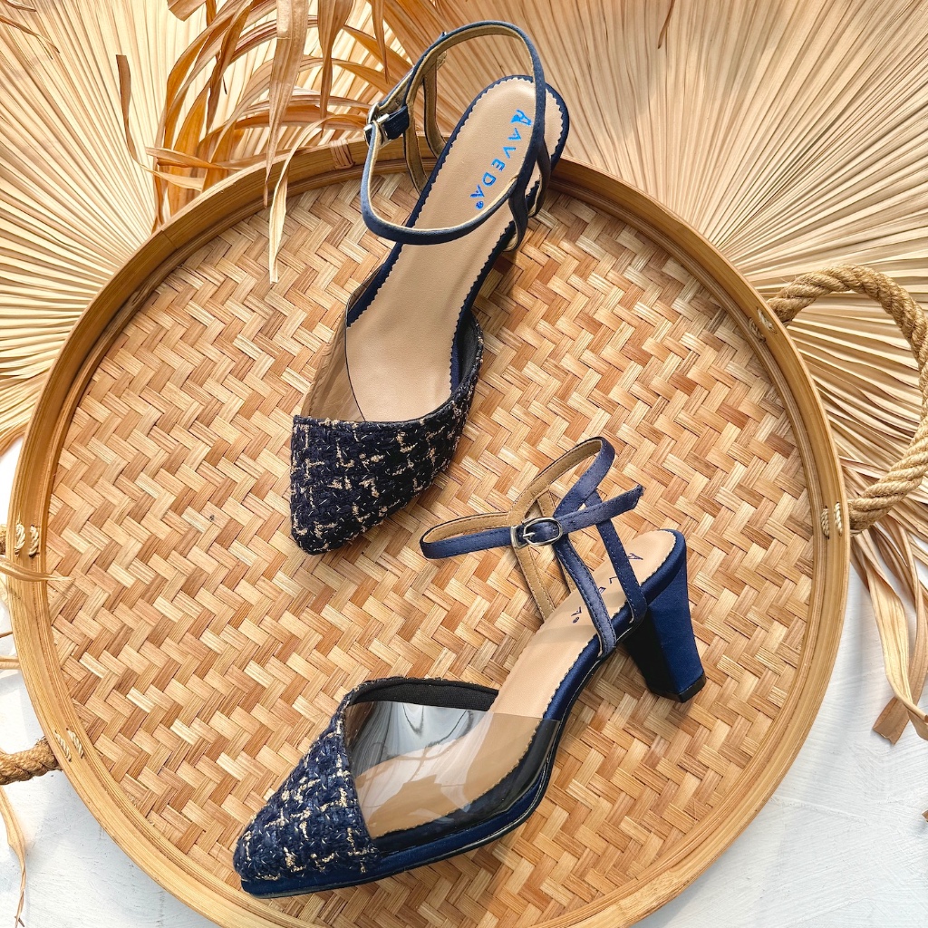 Navy Sandal Sepatu Pesta Wanita Block Heels 7cm AVEDA LB6530 SALE CUCI GUDANG