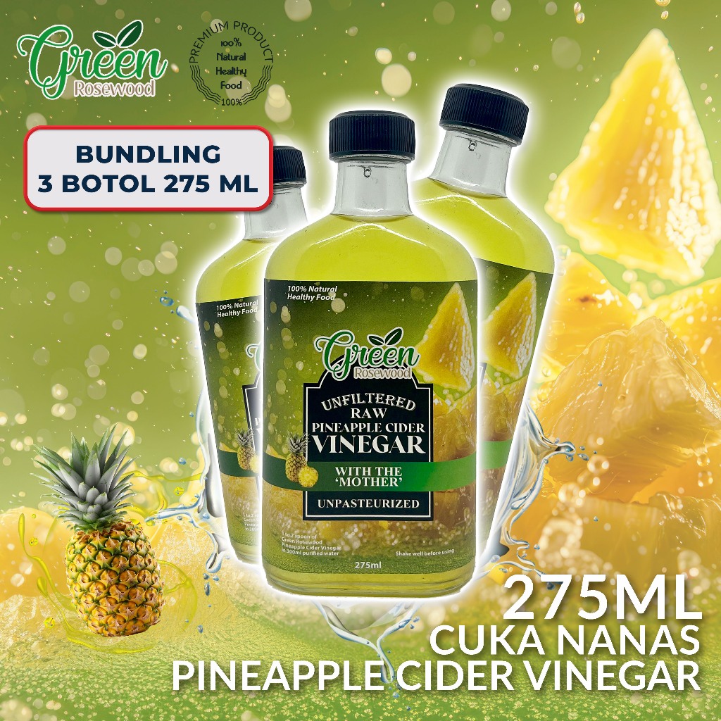 

(BUNDLING 3 BOTOL) CUKA NANAS GOLDENSEED 275ML / CUKA NANAS PREMIUM WITH MOTHER 275 ML - PINEAPPLE CIDER VINEGAR 275ML (BOTOL KACA)