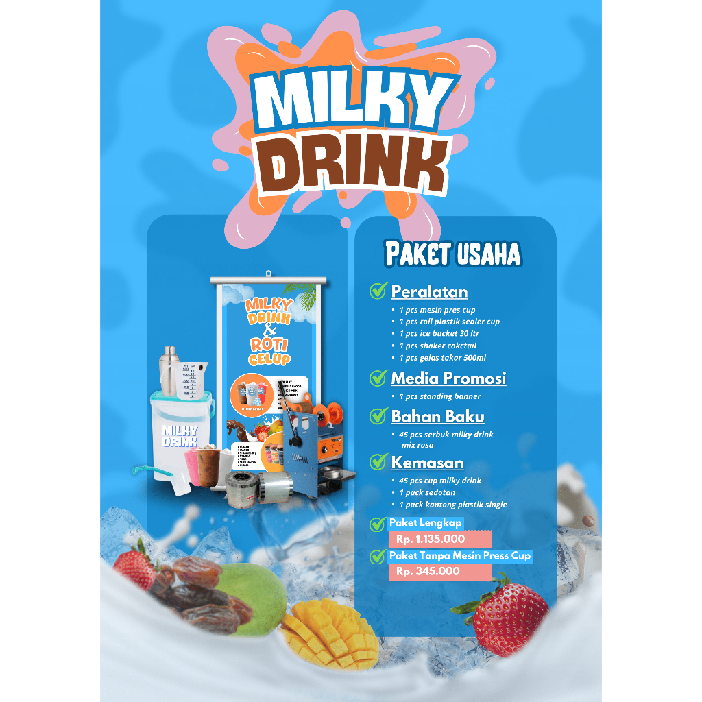 PAKET SIAP JUAL MILKY DRINK SUSU RACIK DAN PERLENGKAPAN JUAL MESIN PRES