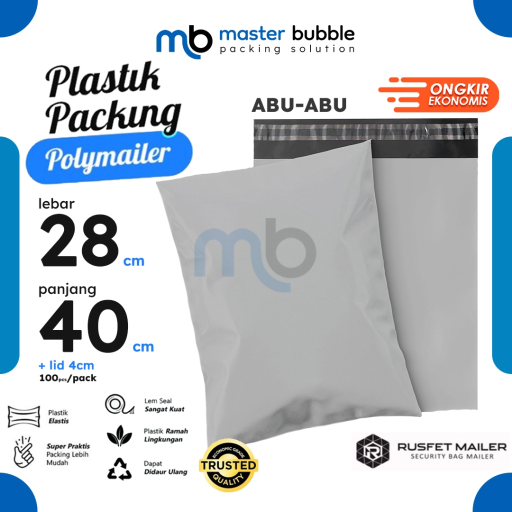 

Polymailer Amplop Abu-abu 28cm X 40cm Polos Solid Color Plastik Packing Online shop Harga Per-Pack