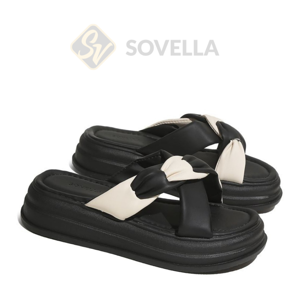 SOVELLA Moana Sandal Wanita Tali Hitam Putih