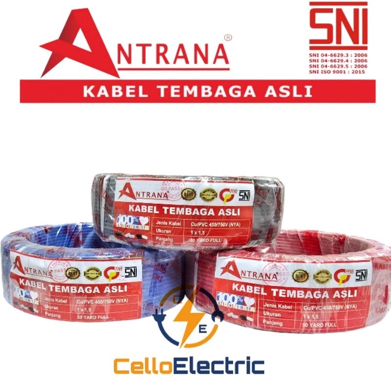 Kabel Antrana 1x1,5 NYA 50Y - Kabel Tunggal 1 x 1,5 Tembaga Kabel NYA