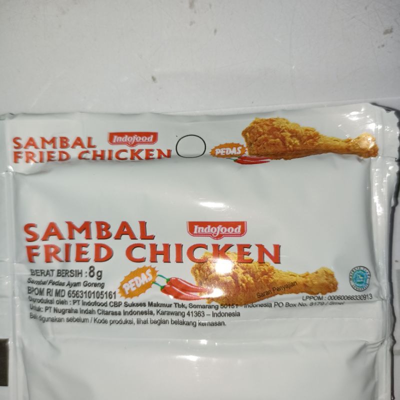 

paket promo 3 renteng (72pcs) 0Indofood Saos Sambal Fried Chicken Sachet 1 Pack Isi 24pcs @8gr PIRING LOMBOK PUTIH