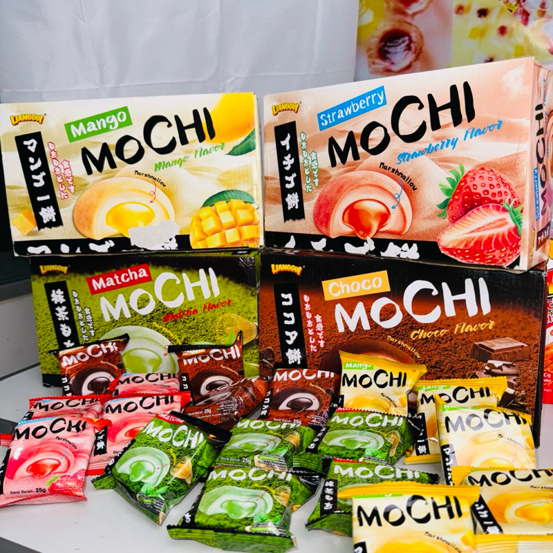 

LIANGGUI - MARSHMALLOW MOCHI IMPORT | MANGO | CHOCO | STRAWBERRY | MACTHA ( 1 BOX 600g isi 24pcs @25g )