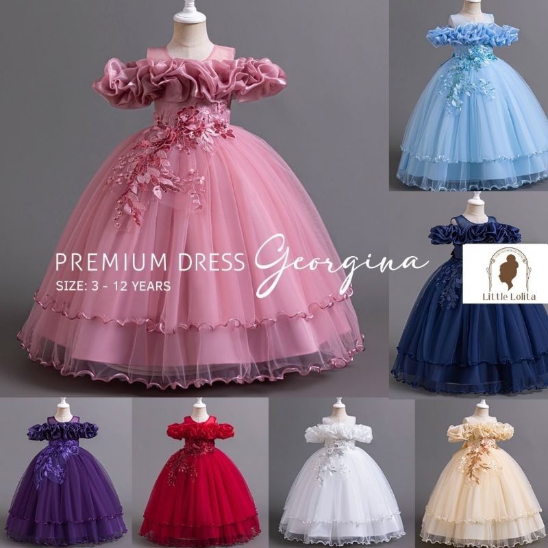 Dress Premium GEORGINA 3-12 Thn - Gaun Long Pesta Anak Perempuan Princess