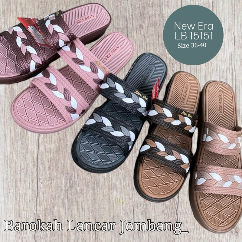 SANDAL SLOP KARET WEDGES WANITA NEW ERA LB E 15151 100% ORIGINAL BY NEW ERA