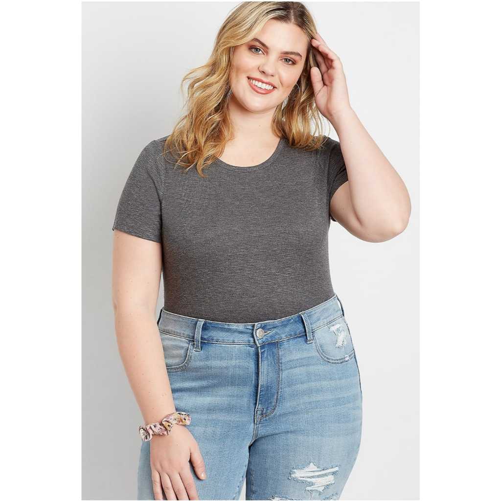 Atasan Maurices Solid Rib Knit Tuck In Tee