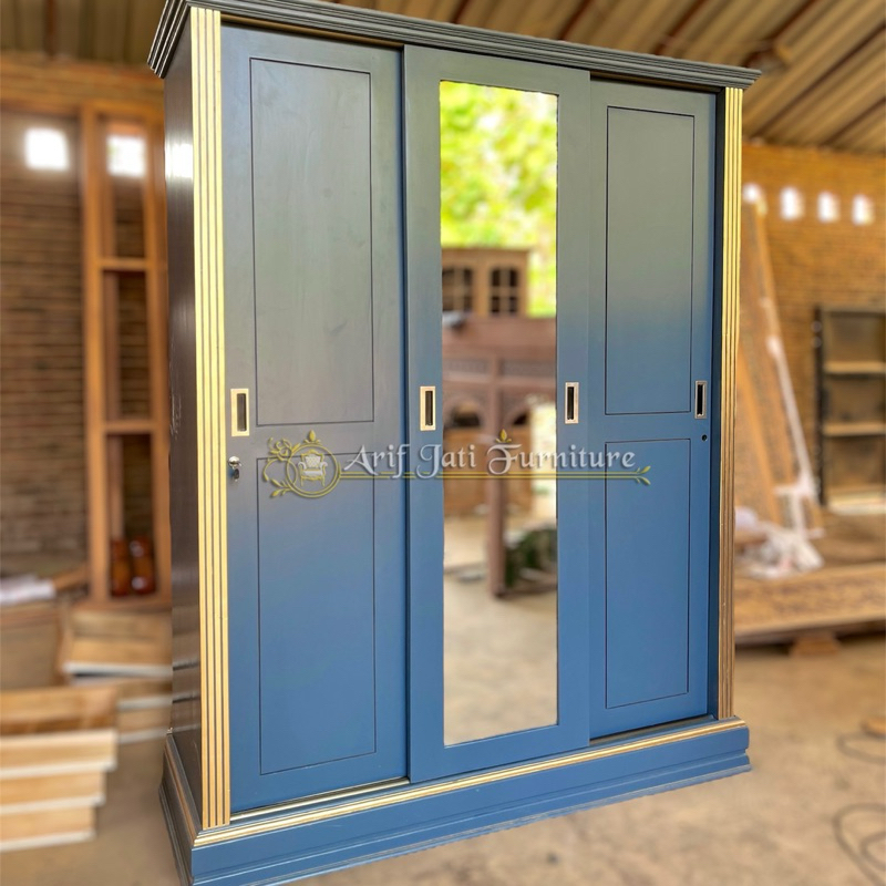 Lemari Pakaian Minimalis Sliding Kayu Jati Pintu 3