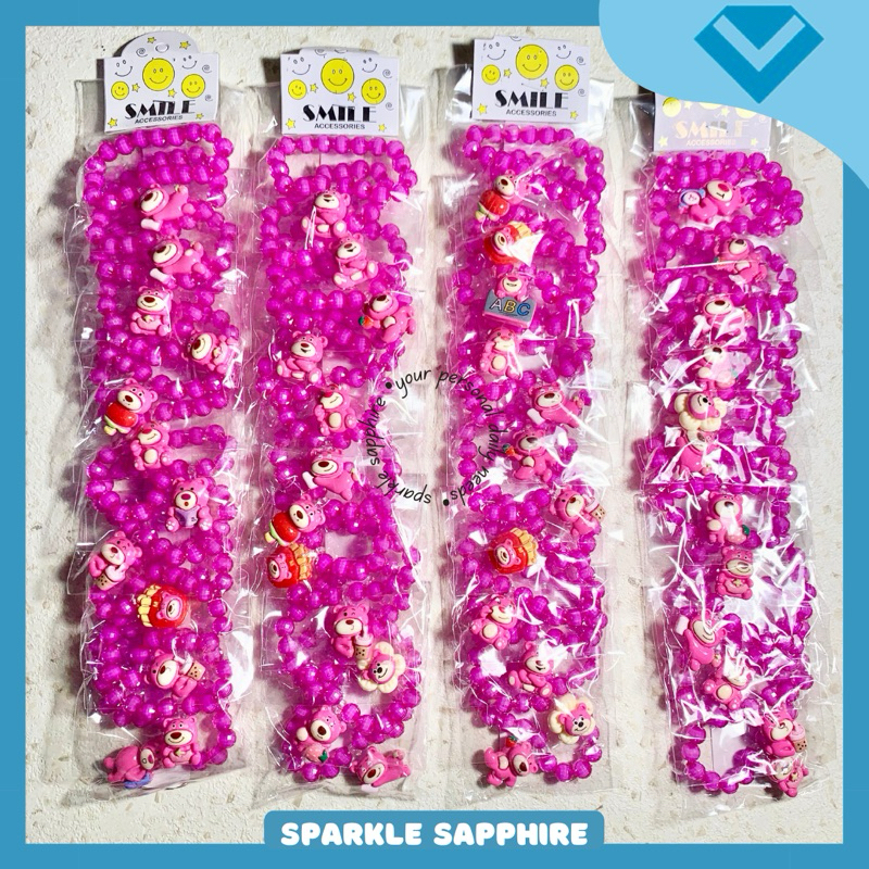 GELANG BEAR MANIK PINK (BEAR PINK Random) Gelang Karet Polos Wanita Remaja Anak