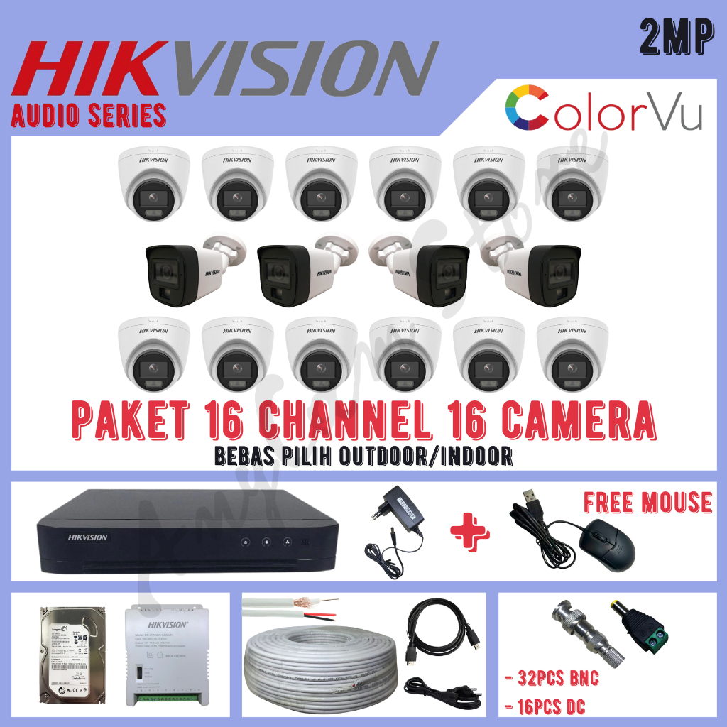 Paket CCTV Hikvision ColorVu 2MP 16 Channel 16 Kamera ColorVu Turbo HD 1080P Audio Series