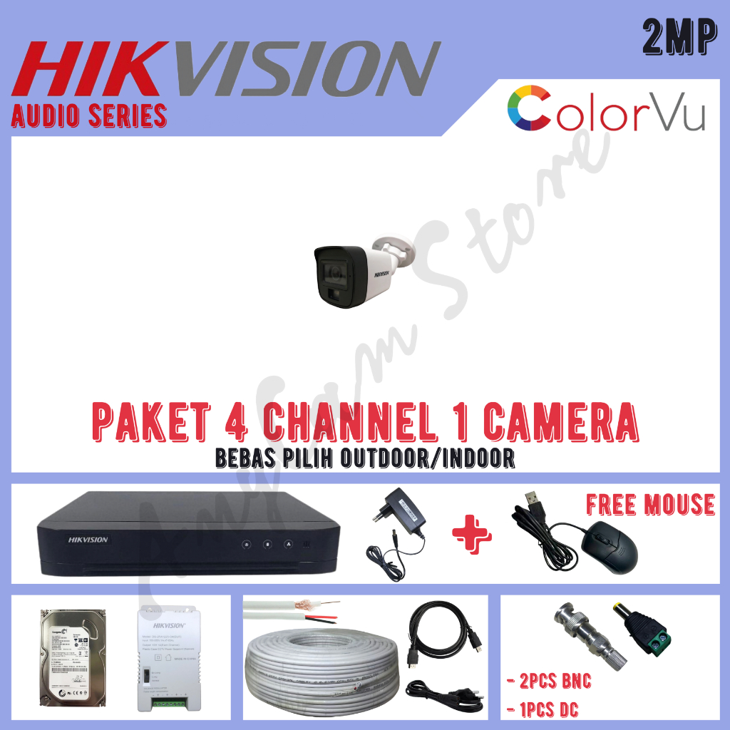 Paket CCTV Hikvision ColorVu 2MP 4 Channel 1 Kamera ColorVu Turbo HD 1080P Audio Series
