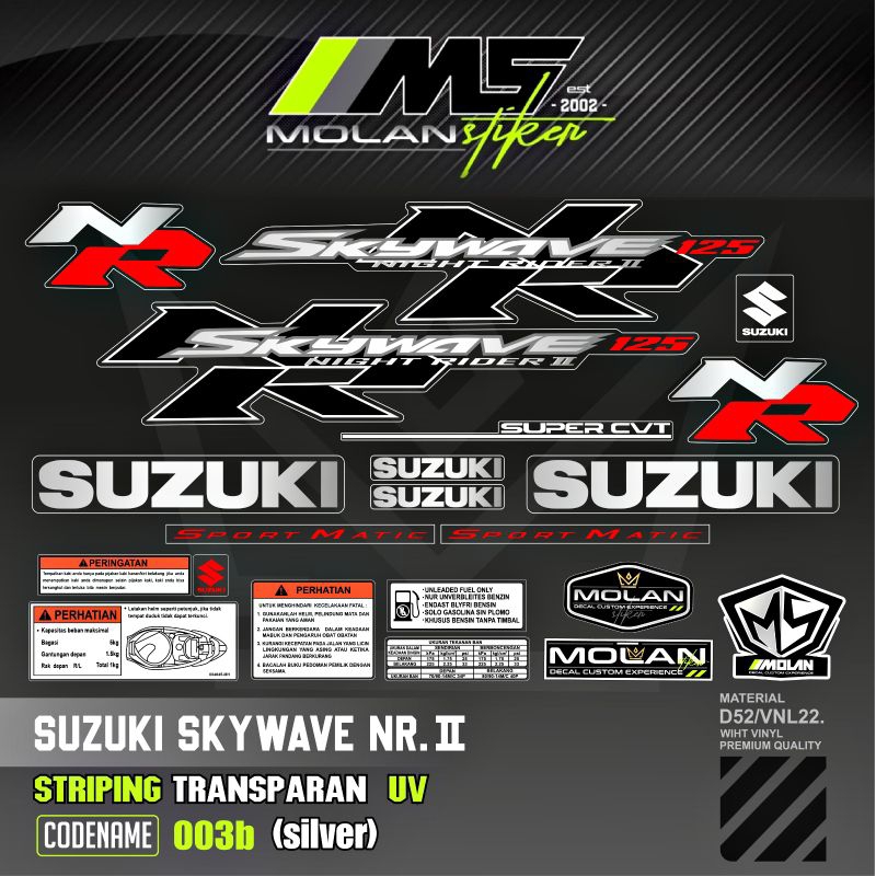 Decal Sticker Striping Variasi Transparan Uv Skywave NR 2 Sport Matic Hitam Mocca Skywave Nigt Raide