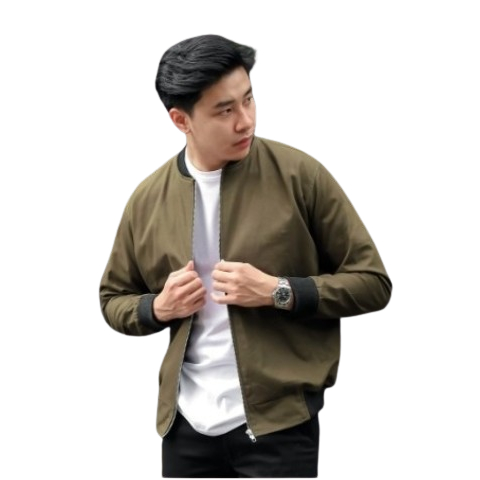 Brofash Jaket Bomber Canvas Katun Pria Cowok Dewasa Army