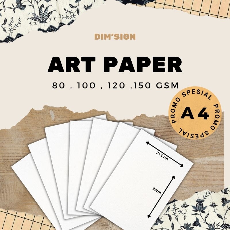 

kertas art paper 80 gsm / 100 gsm / 120 gsm / 150 gsm ukuran A4 21,5cm × 30cm ( 1 pack isi 45 lembar)