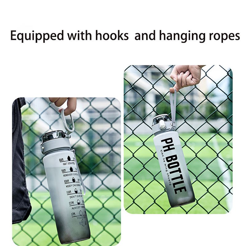 Berrybliss - Botol Minum Sport 1000Ml+ Botol Motivasi 1L Botol Penanda Gradient Gradasi Botol Minum