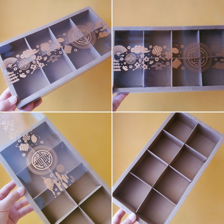 

10 pcs box mika kemasan eggtart sekat isi 8 ukuran 7x7x4cm warna coklat cny