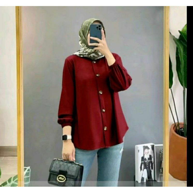 Kemeja Wanita Premium [Termurah Muslim Basic Panjang Vallina Remaja Crinkle Polos Rayon Style Vanila