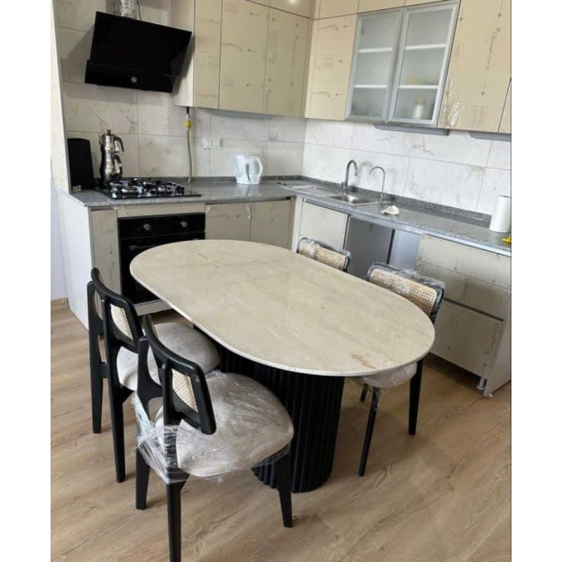 meja makan top marmer china putih