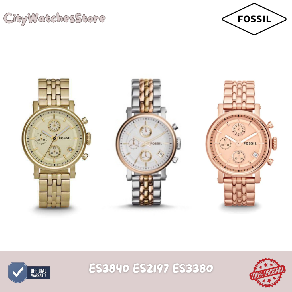 Jam Tangan Wanita FOSSIL Original ES3840 ES2197 ES3380 Boyfriend Chronograph Strap Stainless Steel
