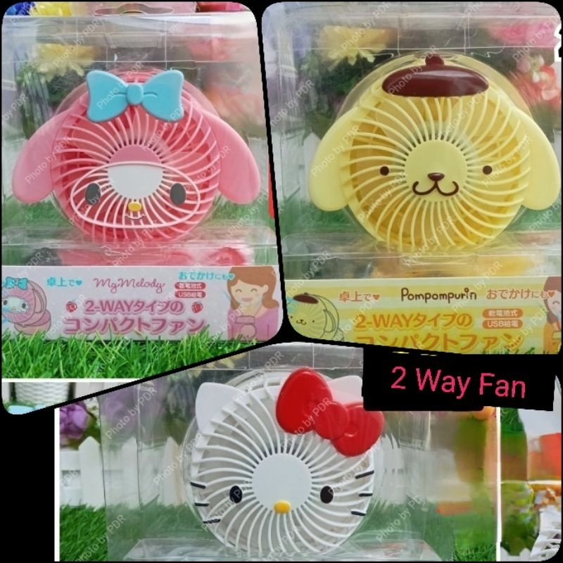 2 Way Fan / Kipas Leher Kecil Bisa Didudukkan di Meja Sanrio Karakter Hello Kitty, My Melody, Pompom