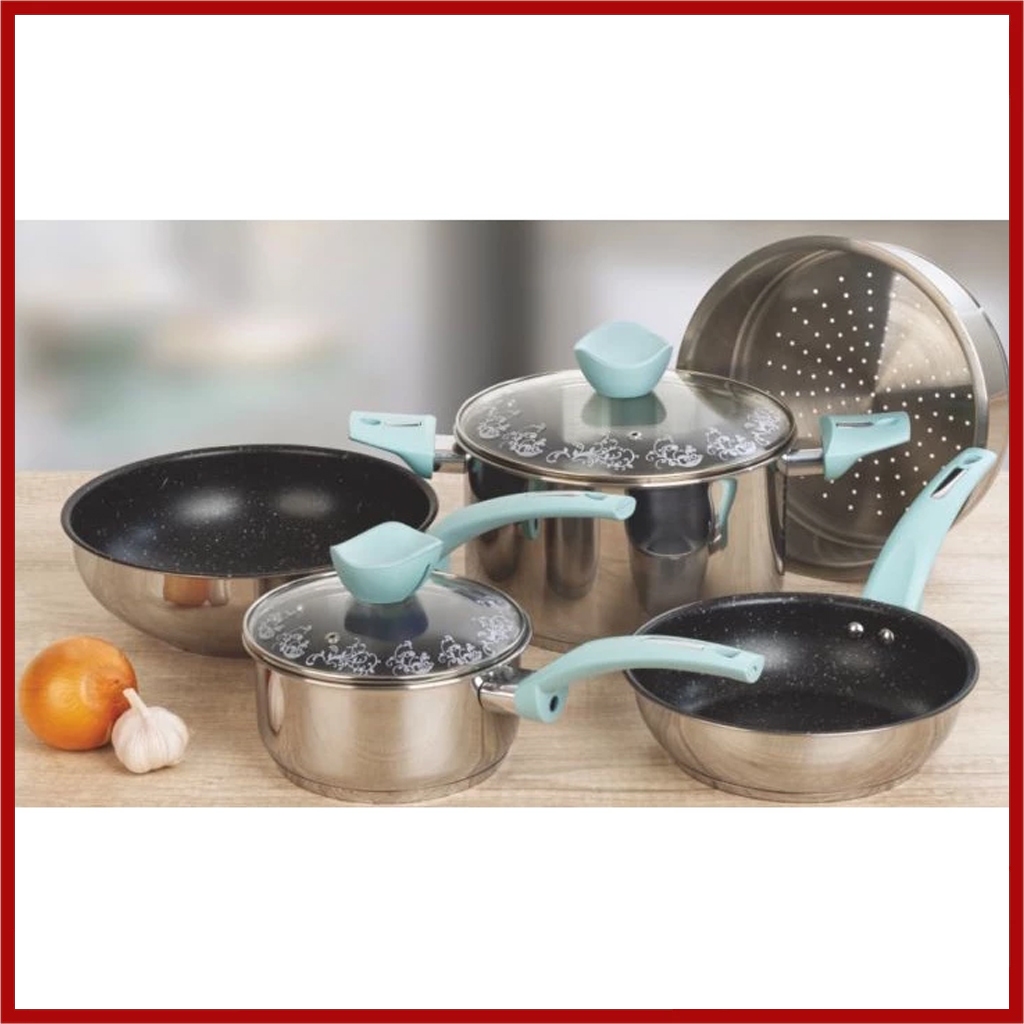 Panci set 7pcs cookware set stainless impact pastel Turquoise SUPRA / Wajan set induksi