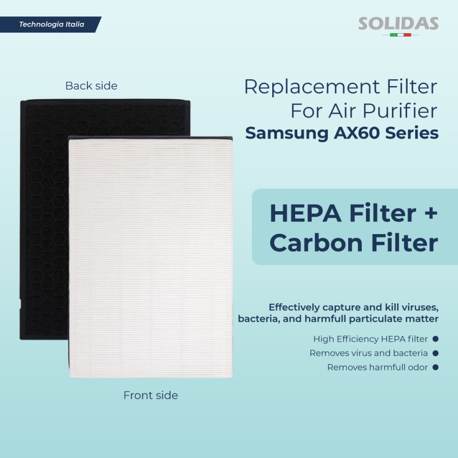 SOLIDAS - Samsung Air Purifier Filter AX60 Series - HEPA + Carbon Replacement