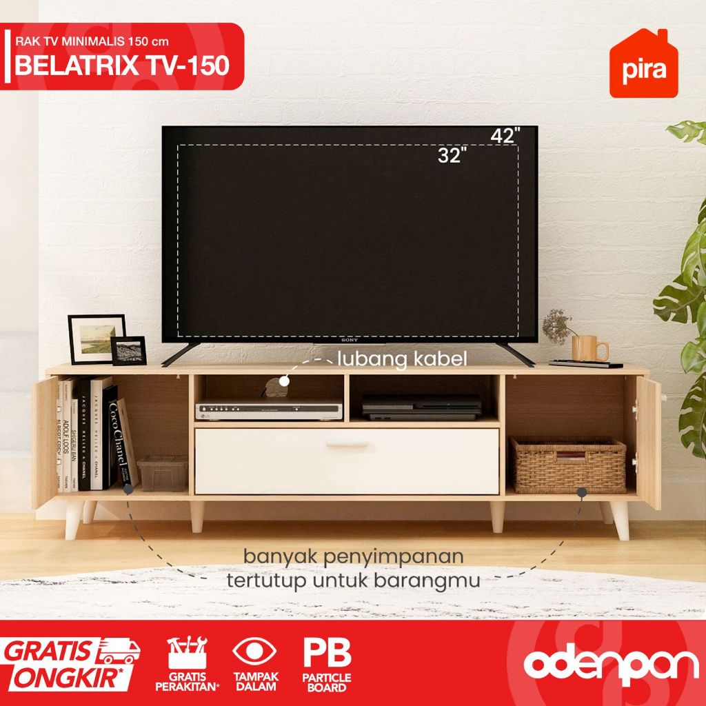 PIRA OX - Meja TV / Rak TV / Bufet TV Serbaguna Minimalis Scandinavia BELATRIX TV 150 cm