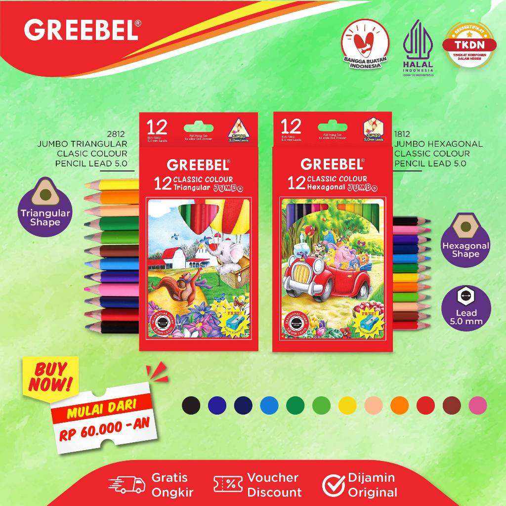GREEBEL Pensil Warna 12 Warna Color Pencil / Jumbo Triangular & Hexagona