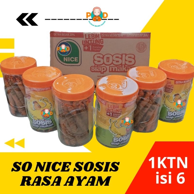 

SO NICE SOSIS RASA AYAM SIAP MAKAN 1 KARTON ISI 6 TOPLES @25pcs