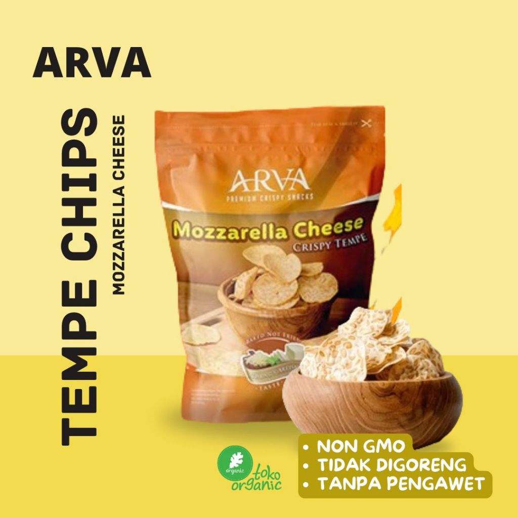 

Arva Tempe Crispy rasa Mozzarella Cheese , Keripik Tempe Non GMO Tidak Digoreng - 100Gr