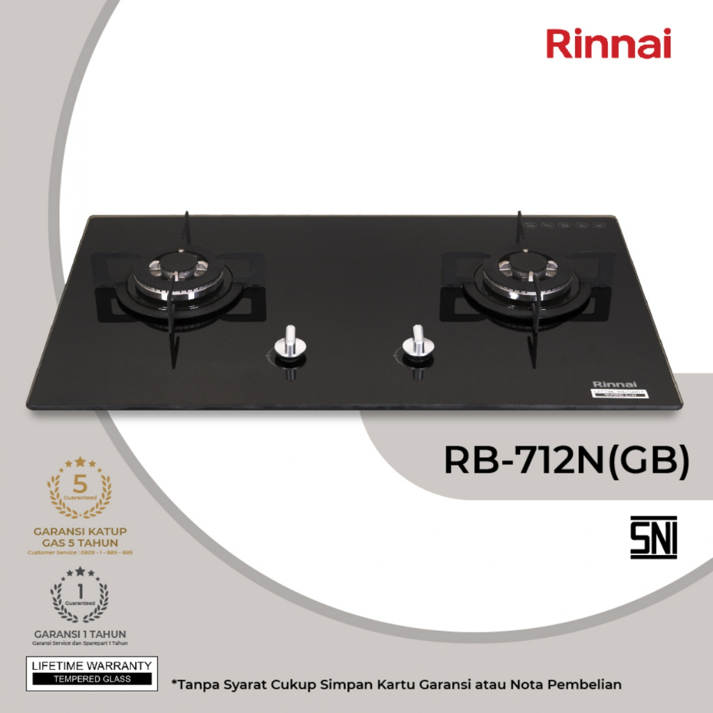 KOMPOR  GAS TANAM RINNAI 712N(GB) GLASS BLACK / KOMPOR GAS TANAM RINNAI 712N (S) STAINLESS