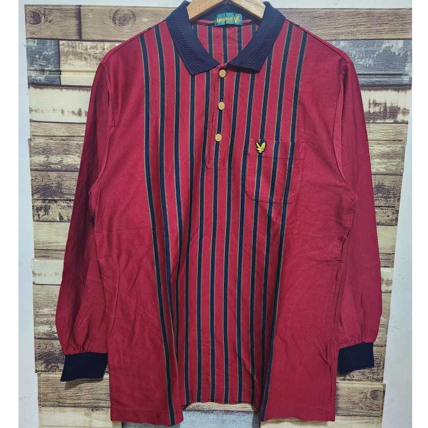Lyle & Scott  Vintage Polo Shirt Stripe Long Sleeve  ( Size M-L )