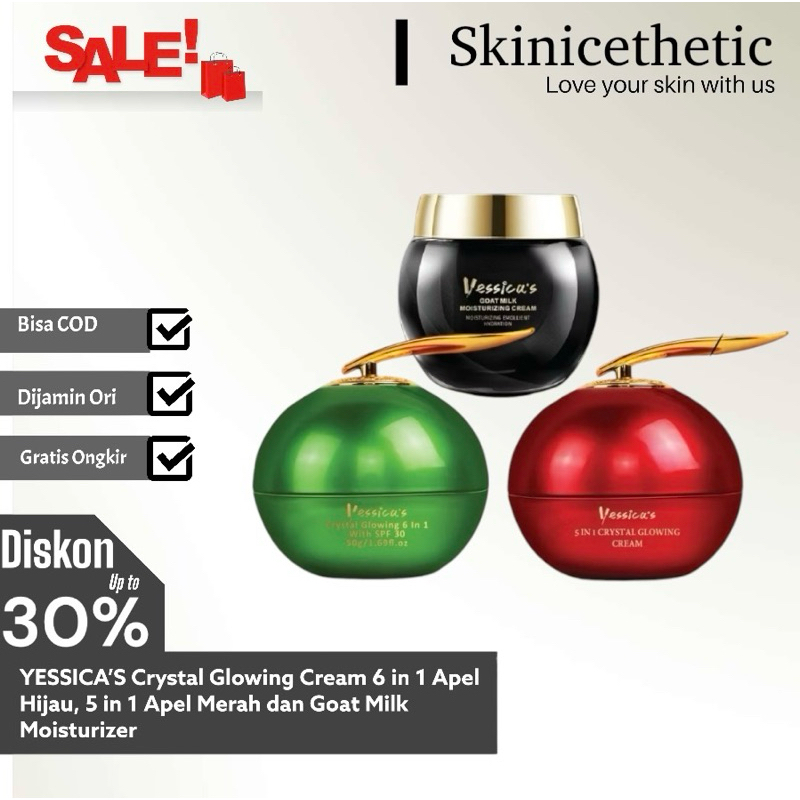 YESSICA’S Crystal Glowing Cream 6 in 1 Apel Hijau 5 in 1 Apel Merah dan Goat Milk Moisturizer