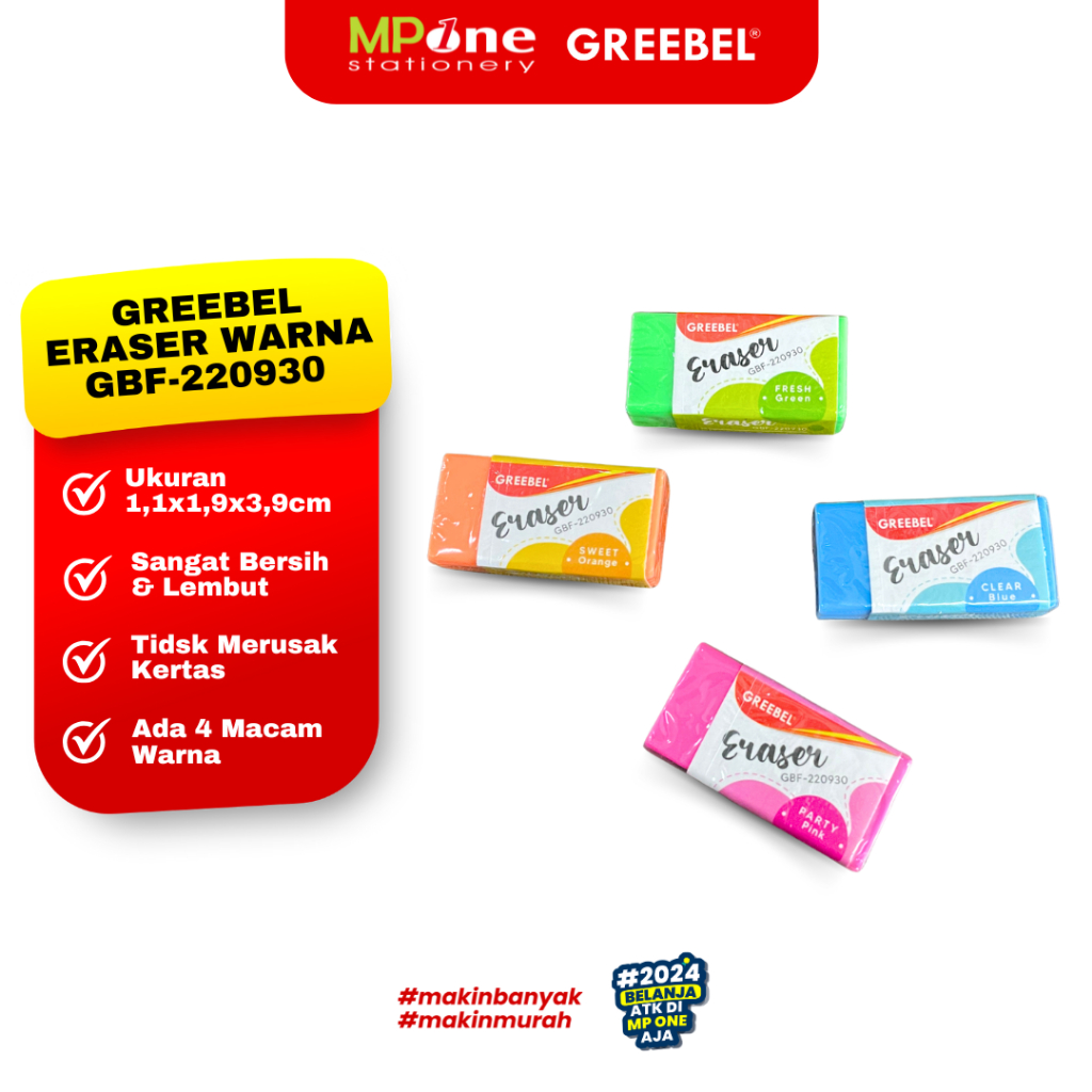 

(1 PCS) Greebel Penghapus Besar Warna Warni GBF-220930 / Eraser Warna Penghapus Pensil Greebel