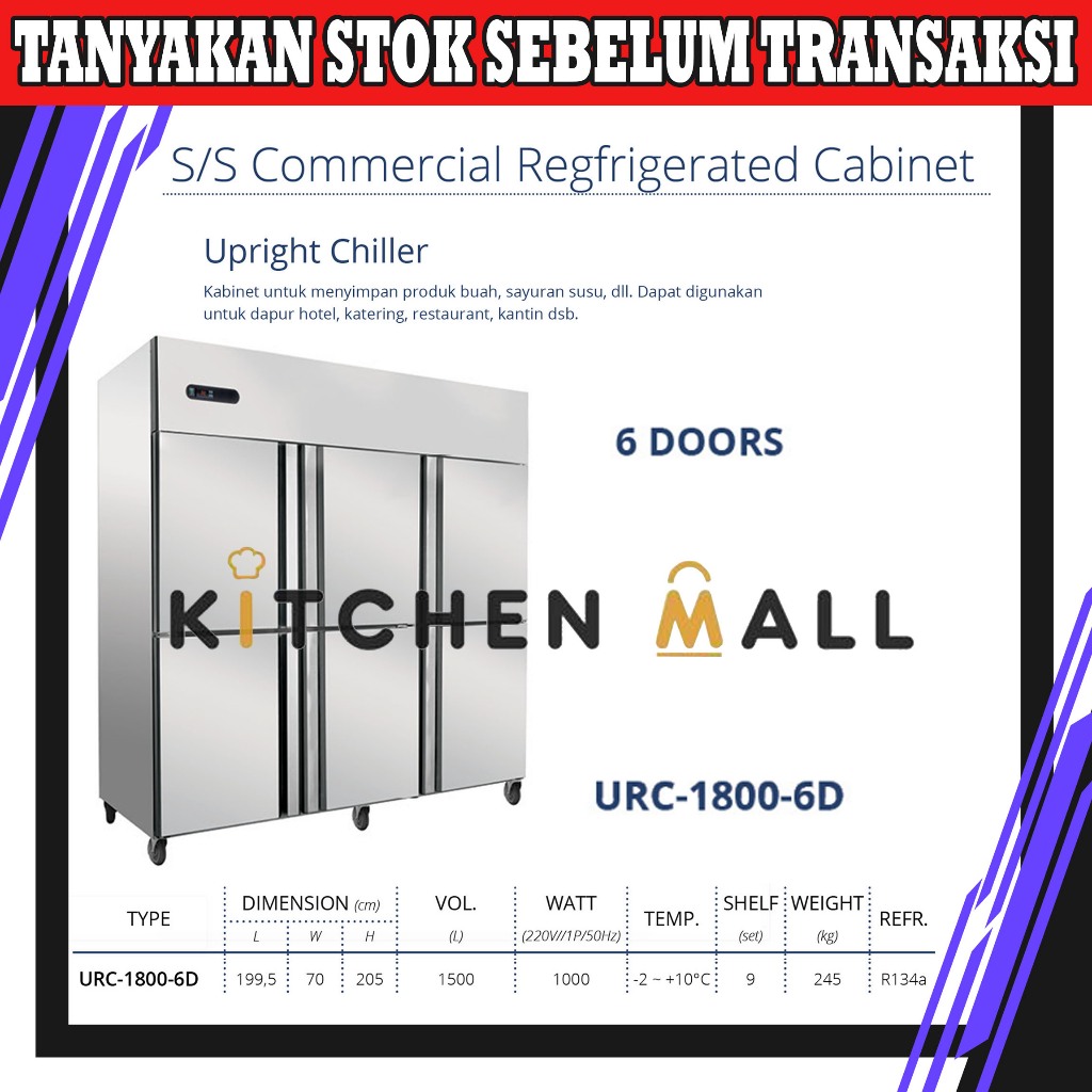 GEA URC-1800-6D Upright Chiller Stainless - kulkas restoran 6 pintu