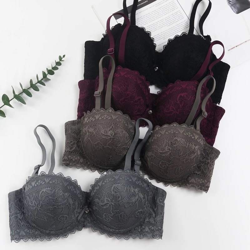 Beha Fashion Kekinian Guini D10 Cup Besar Kait 3 Motif Brukat Cantik Bra Push Up Dengan Kawat Size 3