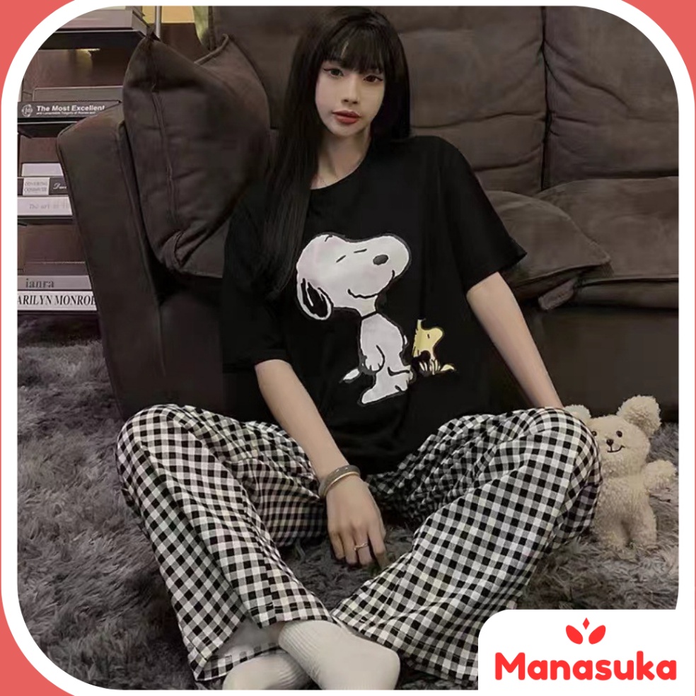 KODE G99I MS Baju tidur wanita setelan piyama lengan pendek celana panjang motif karakter kartun luc